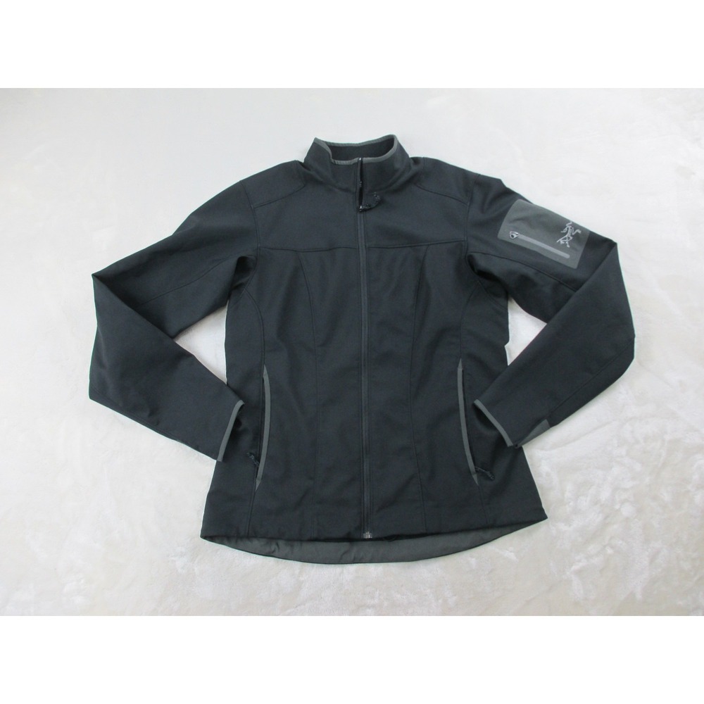 Arc'teryx‎ Jacket Womens Medium Black Logo Full Zip Soft Shell Casual*